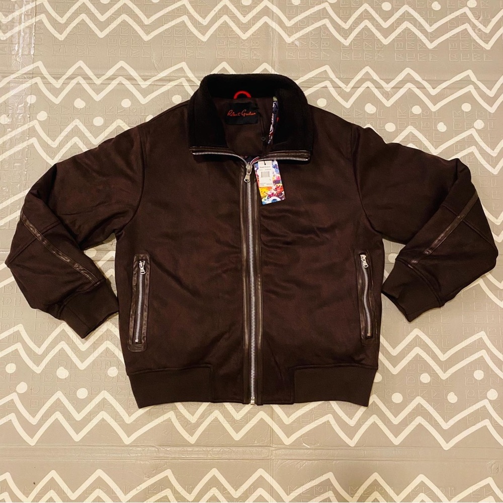 Robert graham suede  dark brown Sherpa aviator bomber varsity jacket coat